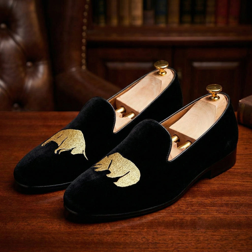 Blue Velvet Bull v/s Bear Embroidered Loafers
