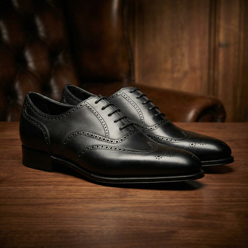 Height Increasing Black Leather Gedling Brogue Oxfords