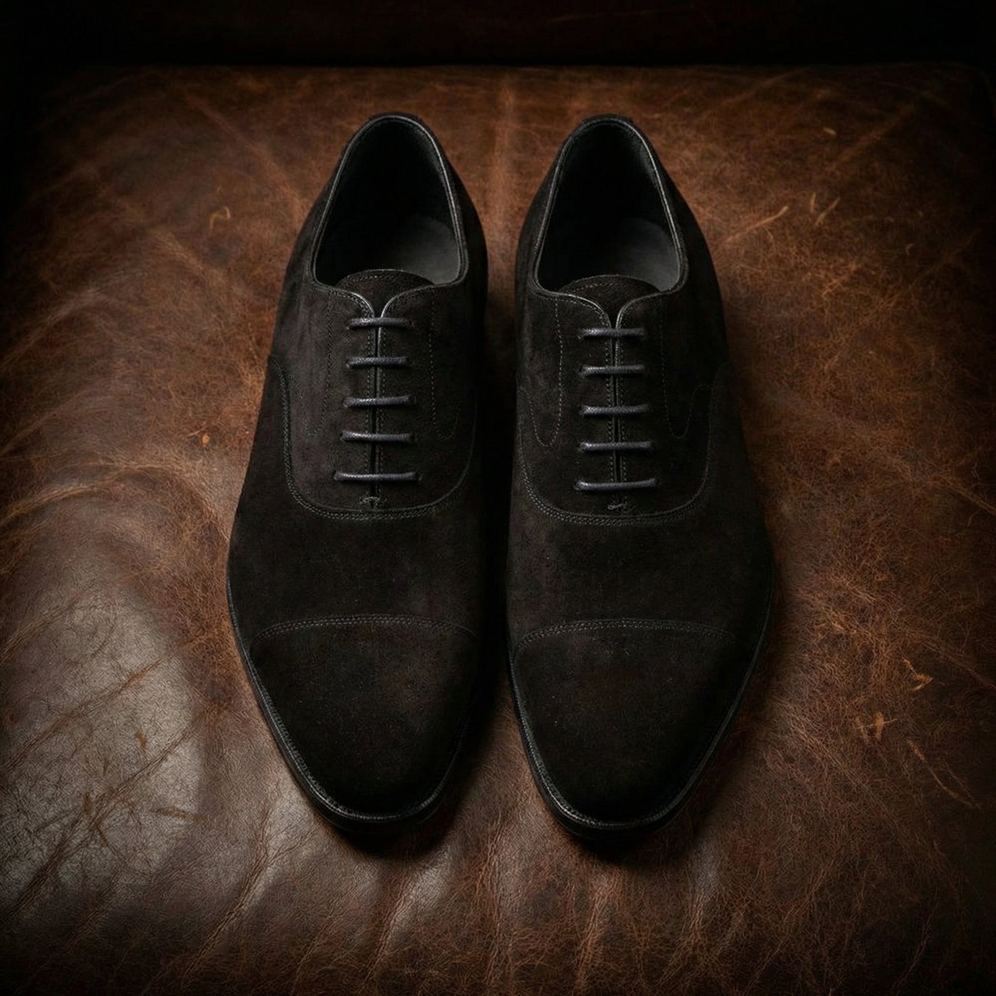 Height Increasing Black Suede Waltham Toe Cap Oxfords