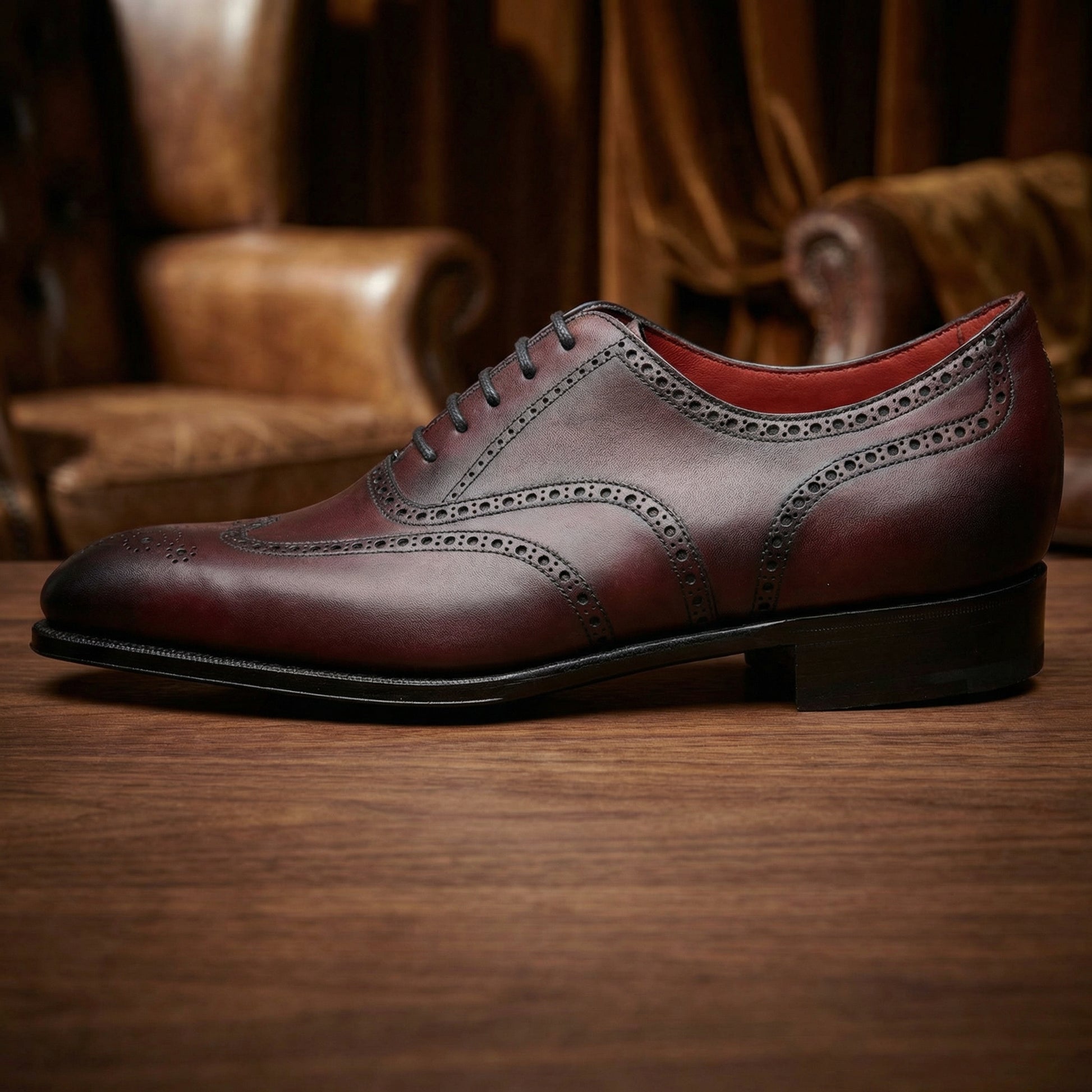 Height Increasing Mahogany Brown Leather Gedling Brogue Oxfords