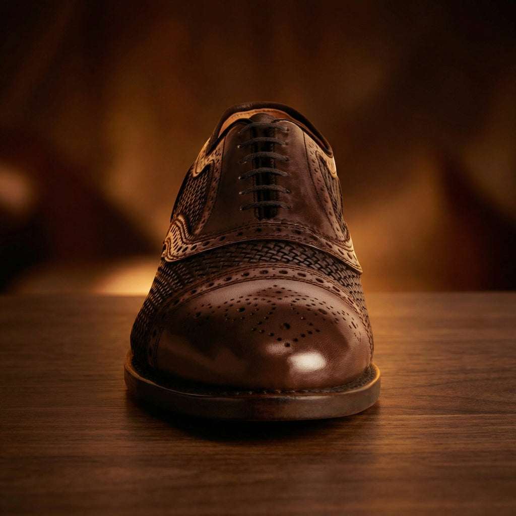Height Increasing Brown Braided Leather Morice Brogue Oxfords