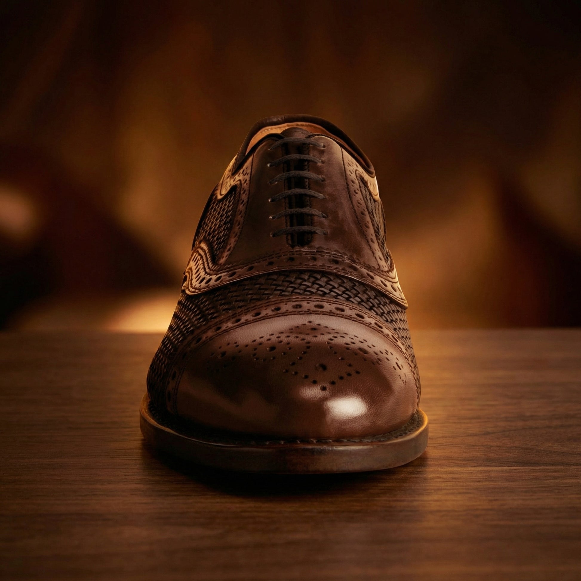 Height Increasing Brown Braided Leather Morice Brogue Oxfords