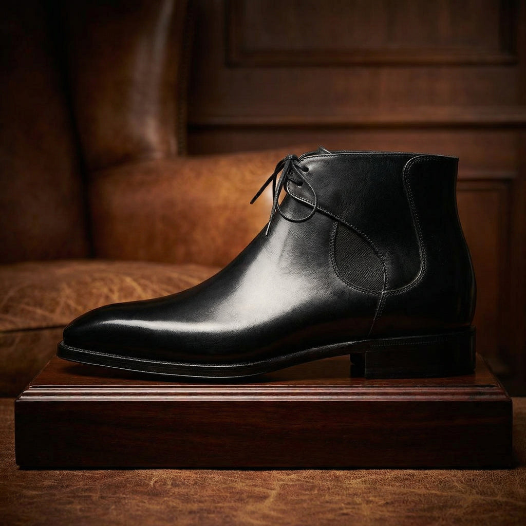 Black Leather Cowra Chelsea Boots
