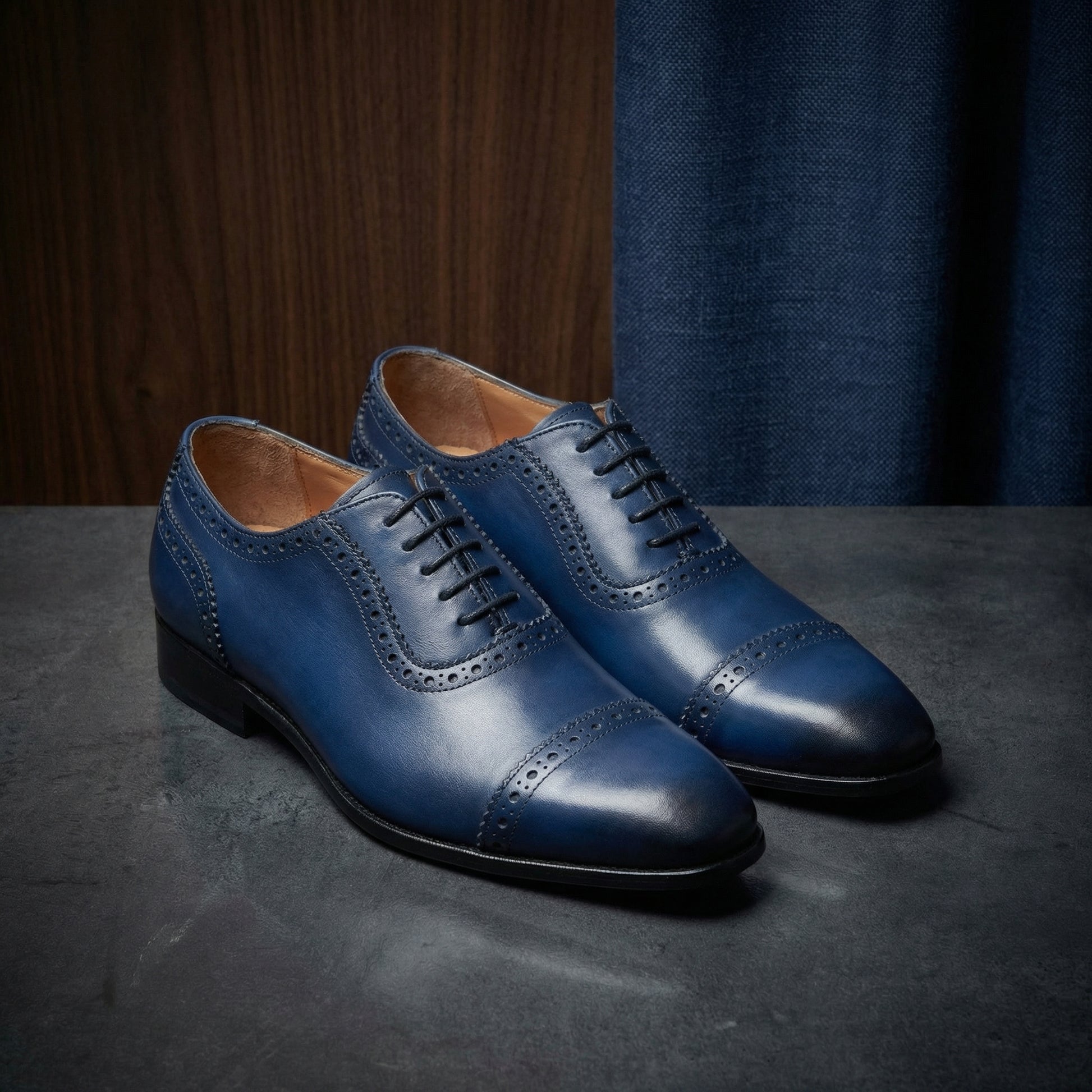 Navy Blue Leather Clapton Brogue Oxfords