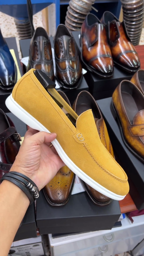 Tan Suede Maverick Slip On Loafers - With White Soles - Summer 2024 Collection