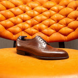 Brown Leather Theron Wingtip Brogue Oxford Shoes