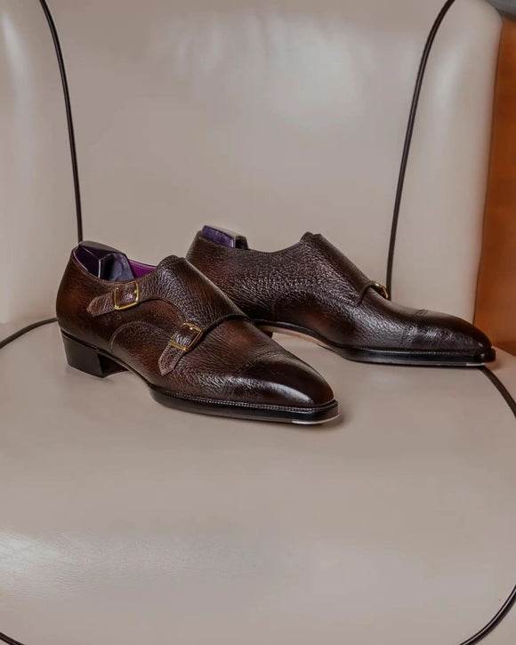Tan Leather Santoni Carlos Castle Monk Straps Shoes