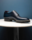 Navy Blue Leather Sharp Style Lace Up Derby Shoes - Summer 2024 Collection