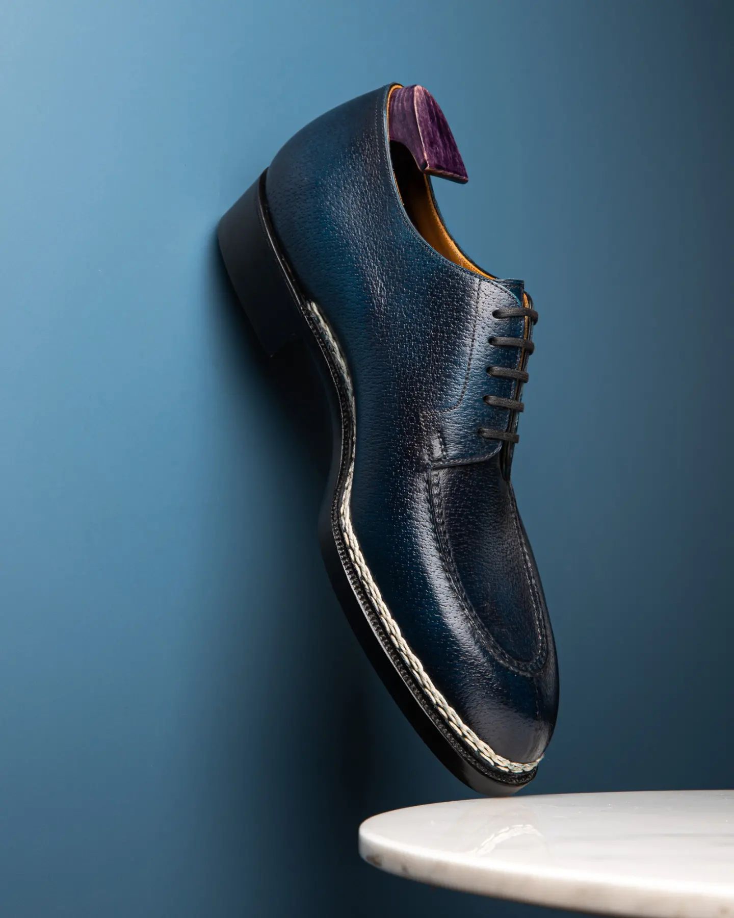 Navy Blue Leather Sharp Style Lace Up Derby Shoes - Summer 2024 Collection