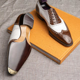 White and Brown Leather Brogue Frost Caramel Oxford Shoes - Summer 2024 Collection