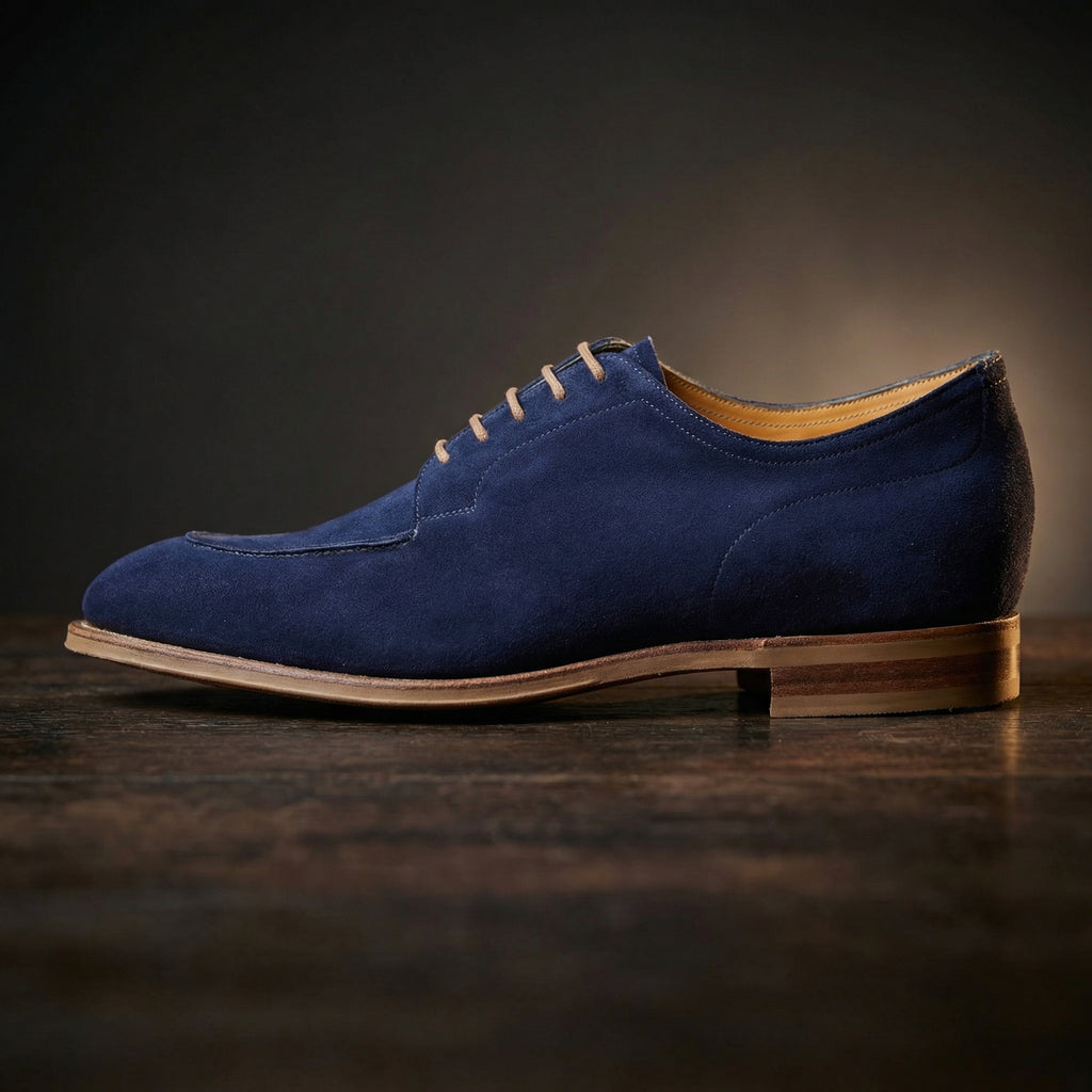 Height Increasing Navy Blue Suede Hamlet Derby Shoes