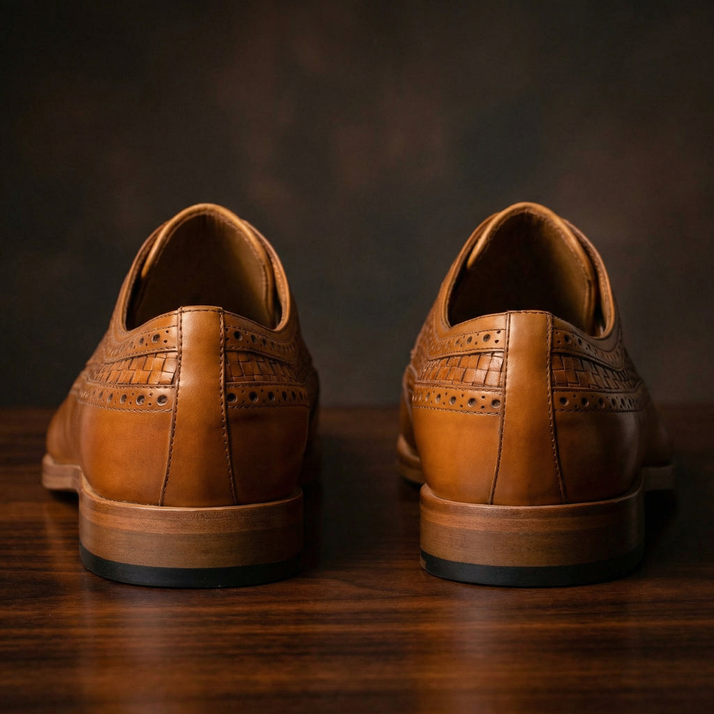 Height Increasing Tan Braided Leather Norwood Brogue Derby Shoes