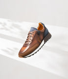 Tan Suede and Brown Leather Newsara Lace Up Running Sneaker Shoes