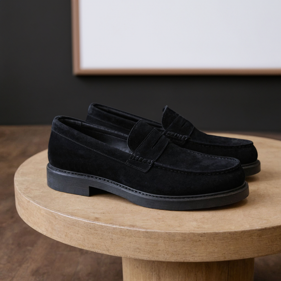 Black Suede Leather Fortunio With Thick Sole Loafers