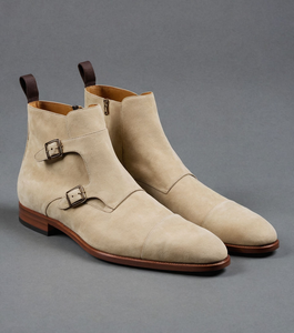 Cream Suede Leather Bordeaux Monk Strap Boots