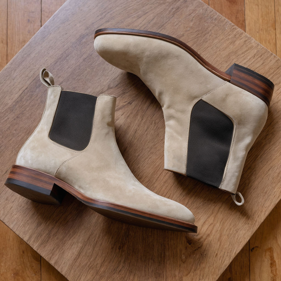 Cream Suede Leather Seville Slip On Chelsea Boots