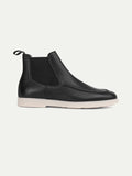 Black Leather Pateros Chelsea Boots with White Sole