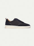 Navy Blue Leather and Suede Astrid Lace Up Sneakers 
