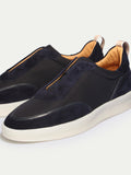 Navy Blue Leather and Suede Astrid Lace Up Sneakers 