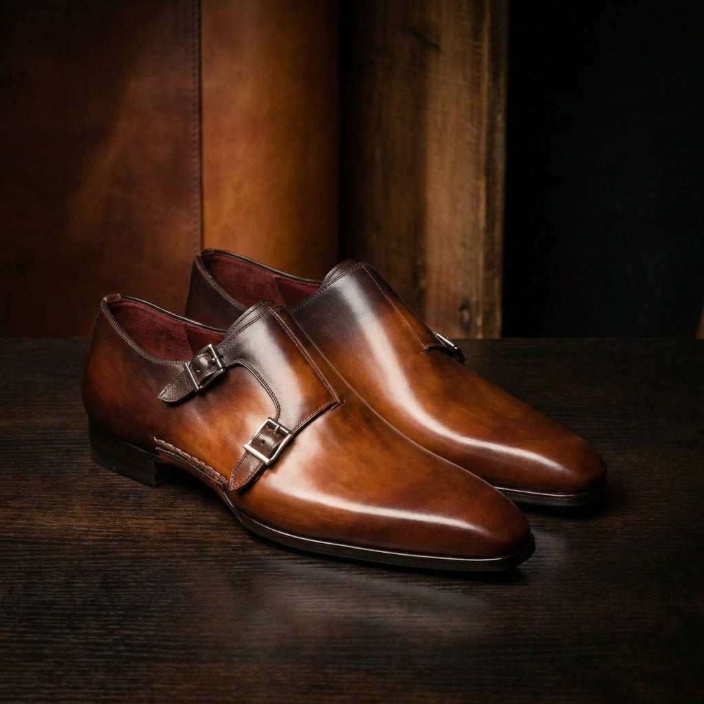 Tan & Brown Leather Ballina Monk Straps Shoes