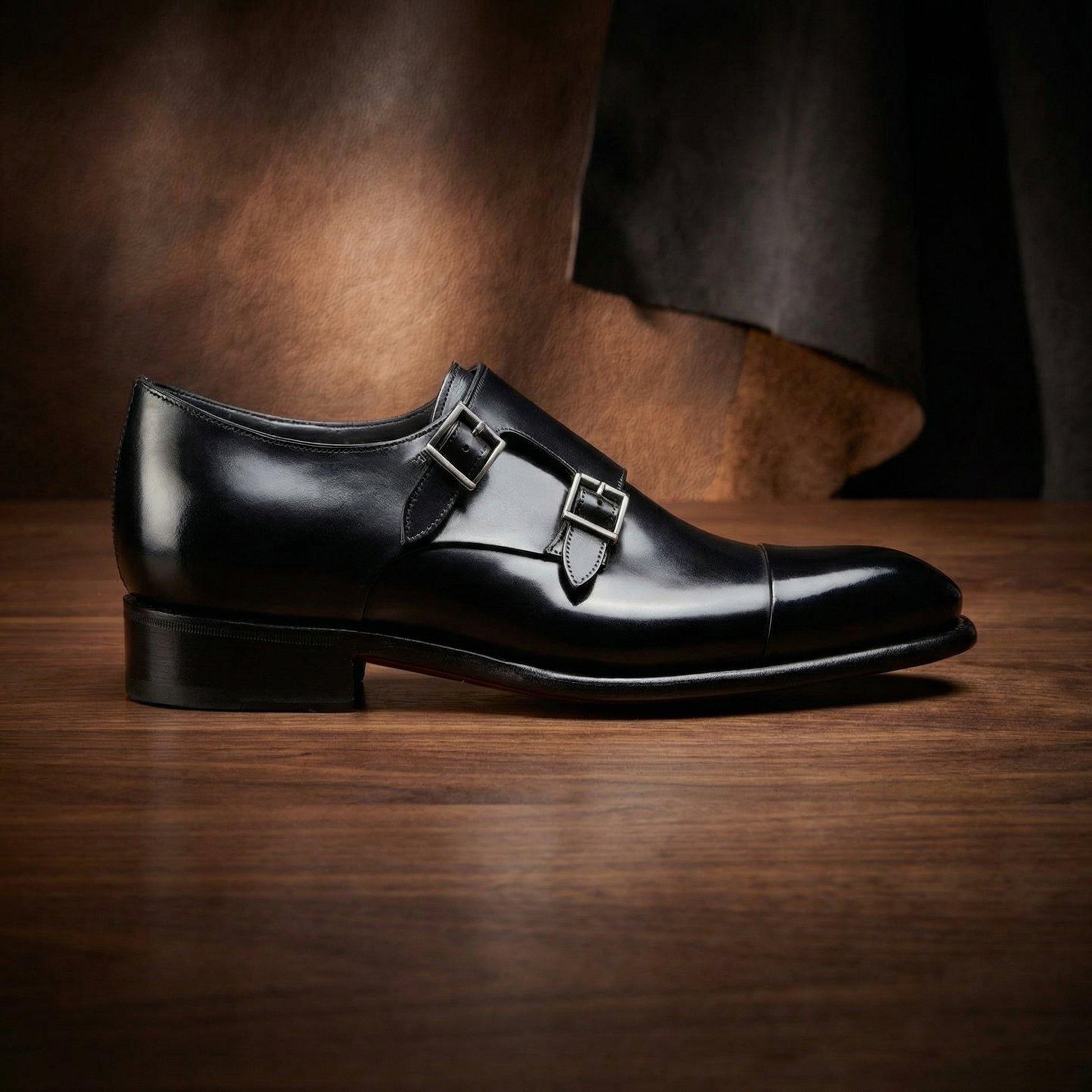 Height Increasing Black Leather Castle Monk Straps