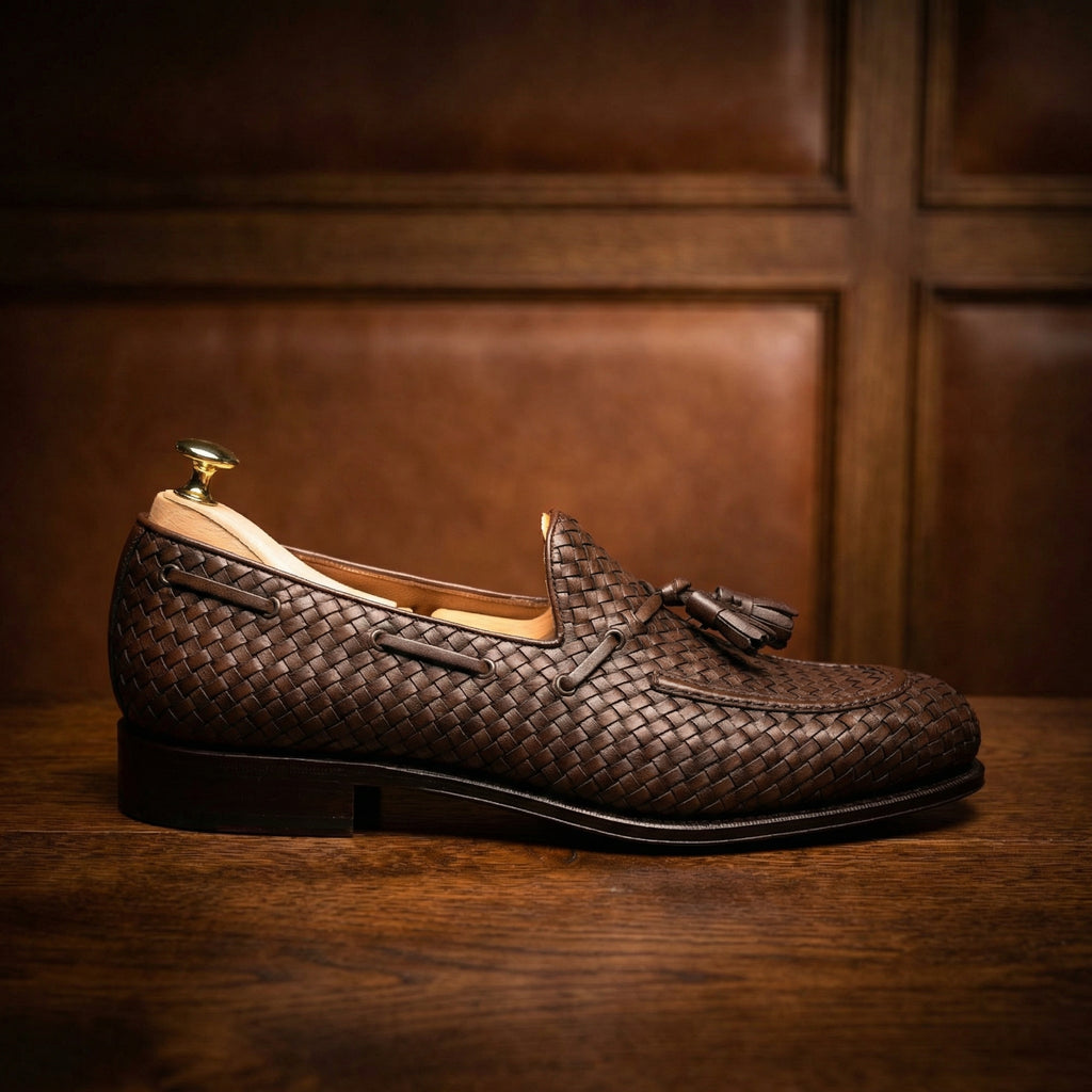 Brown Hand Woven Braided Leather Acton Tassel Loafers -  Casual Shoes Collection