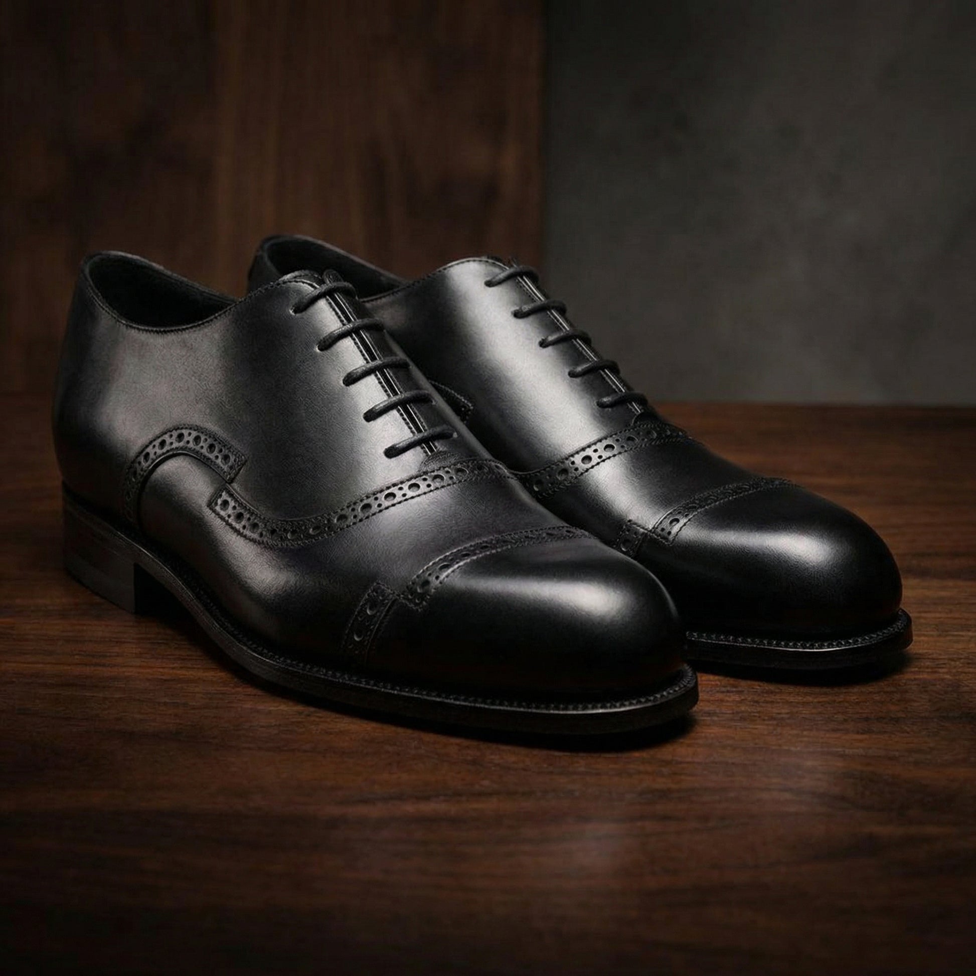 Black Leather Broxtowe Brogue Oxfords