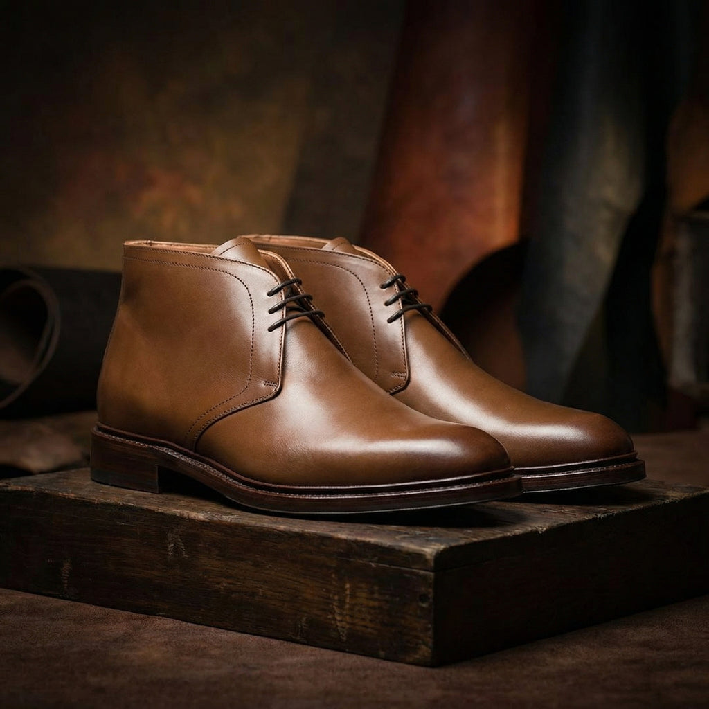 Height Increasing Tan Leather Fenland Lace Up Chukka Boots