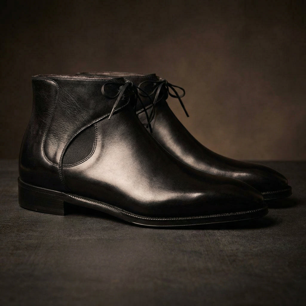 Black Leather Cowra Chelsea Boots