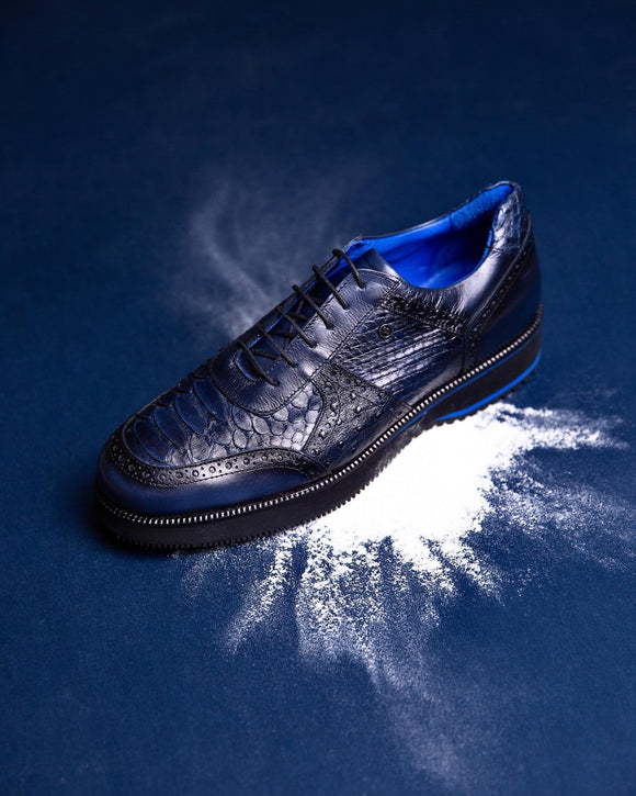 Dark Navy Blue Leather Lace Up BlancWalk Sneakers - Summer 2024 Collection