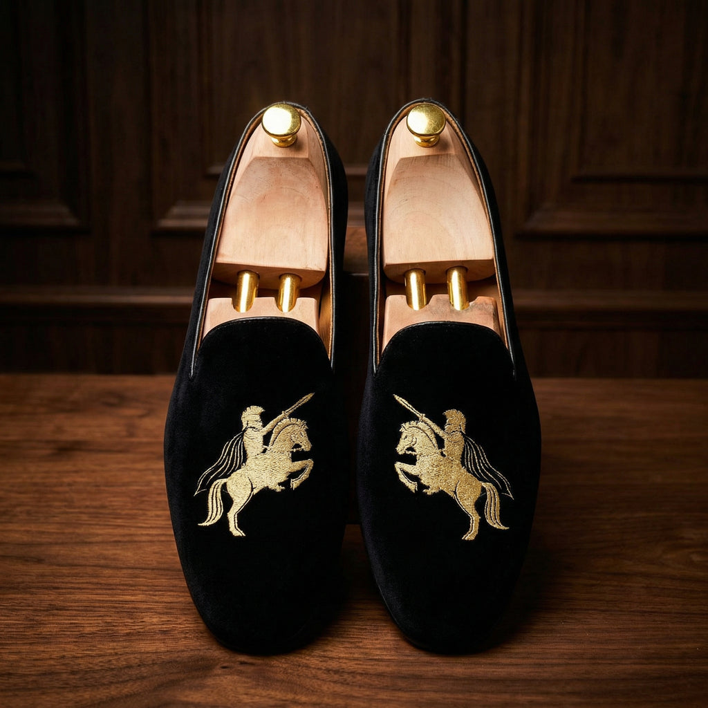 Blue Velvet Cavalry Guards Embroidered Loafers
