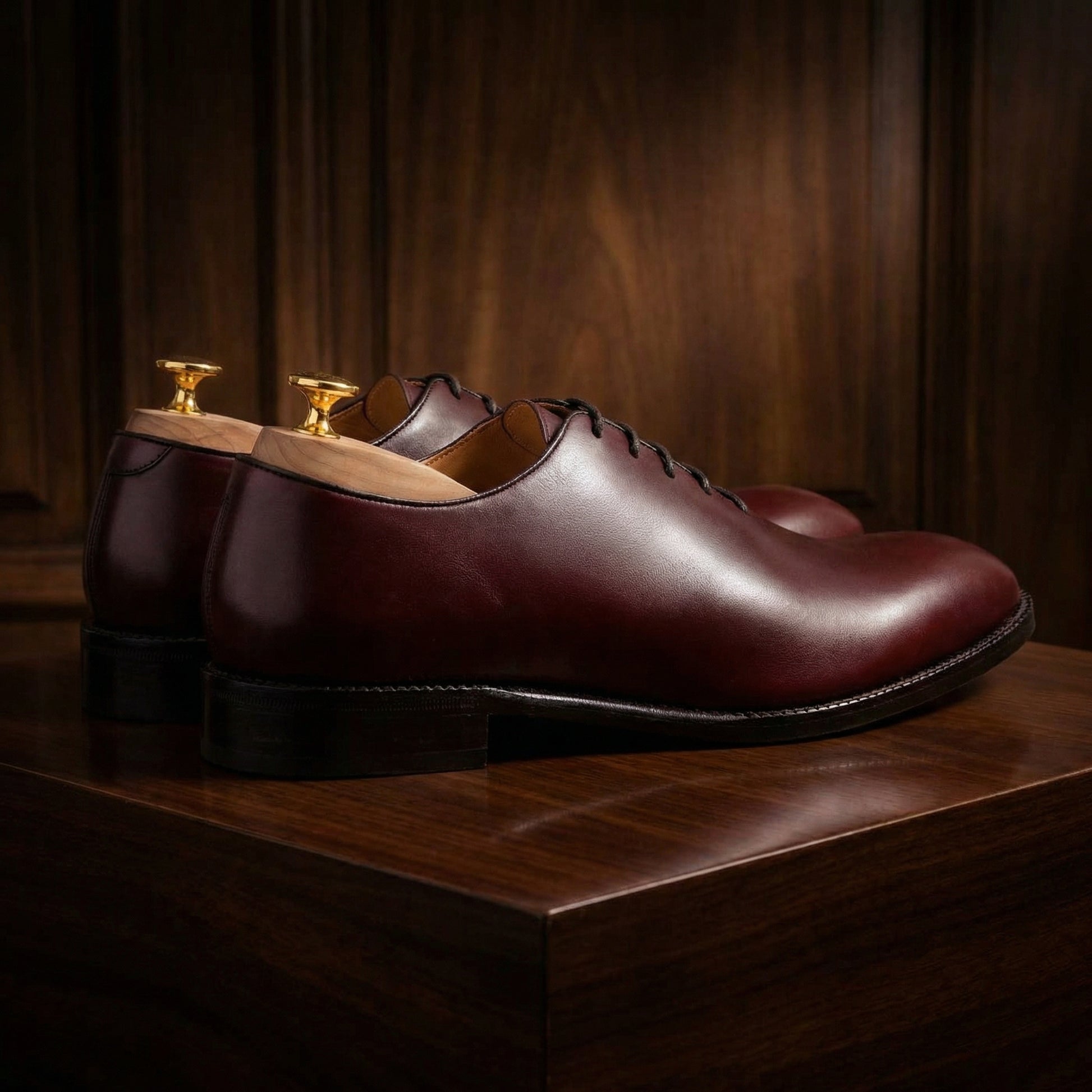 Luxury Edition - Artisian Made Cherry Brown Italian Leather Drayton One Cut Oxfords - Formal Shoes