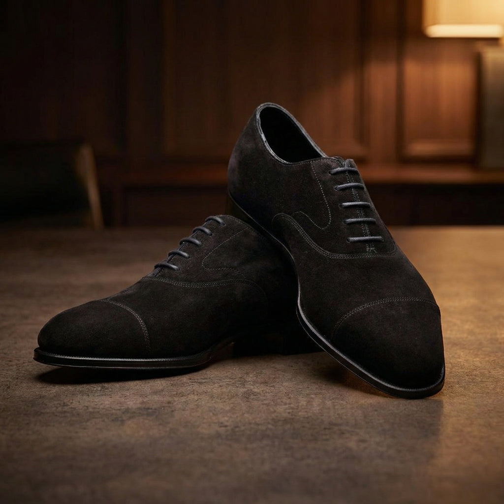 Height Increasing Black Suede Waltham Toe Cap Oxfords