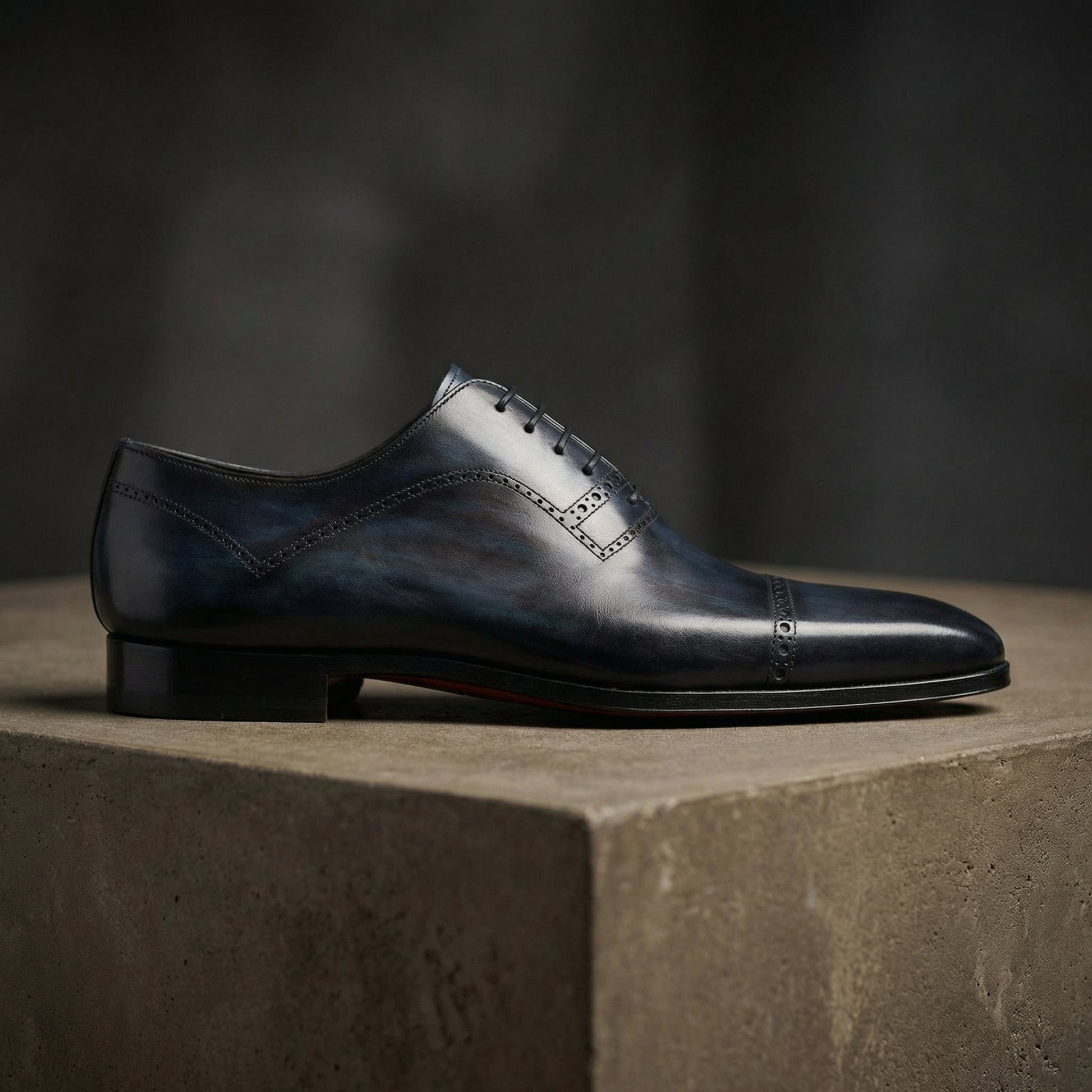 Navy Blue Leather Crofton Brogue Oxfords