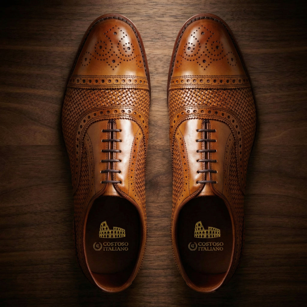Tan Braided Leather Morice Brogue Oxfords