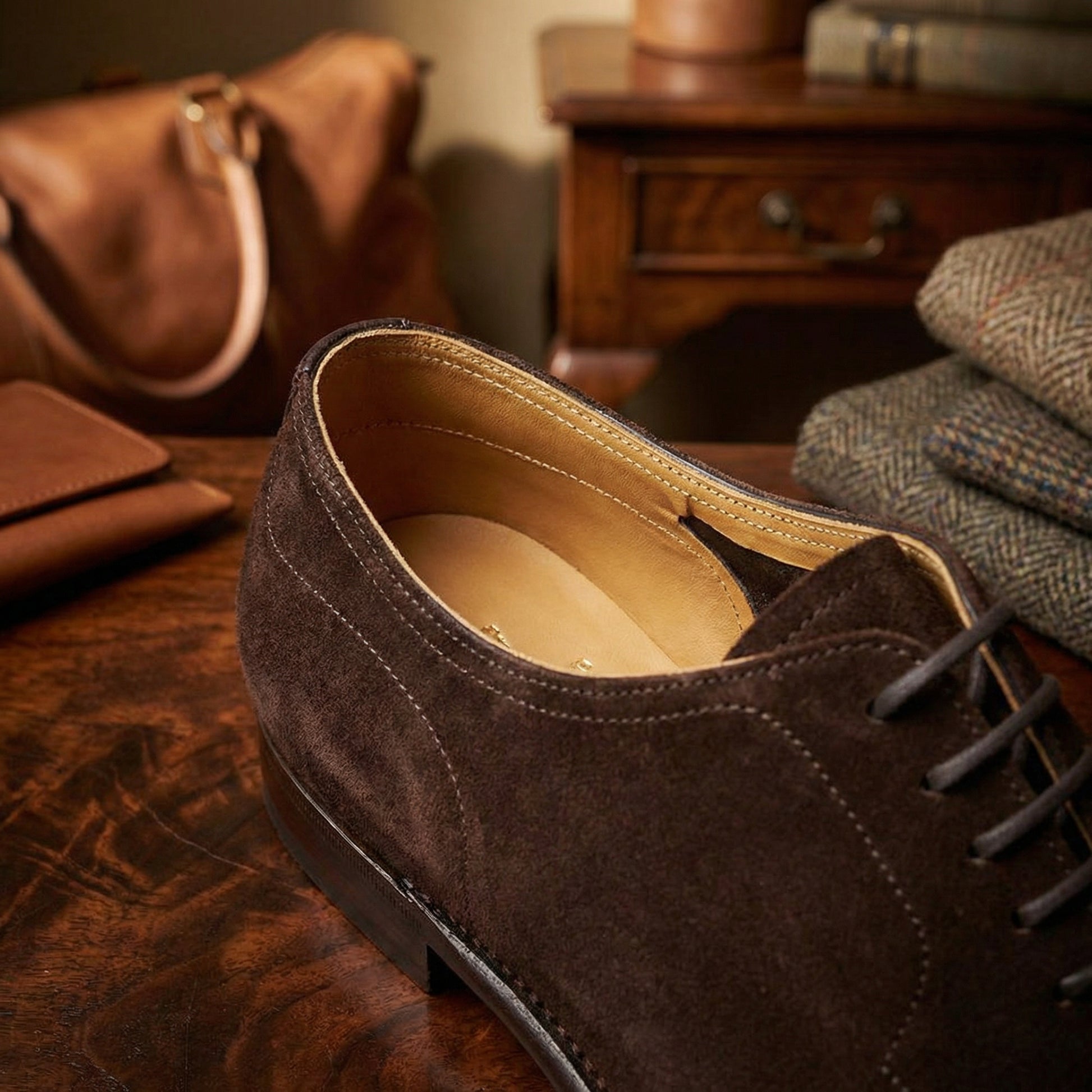 Height Increasing Brown Suede Hamlet Derby Shoes
