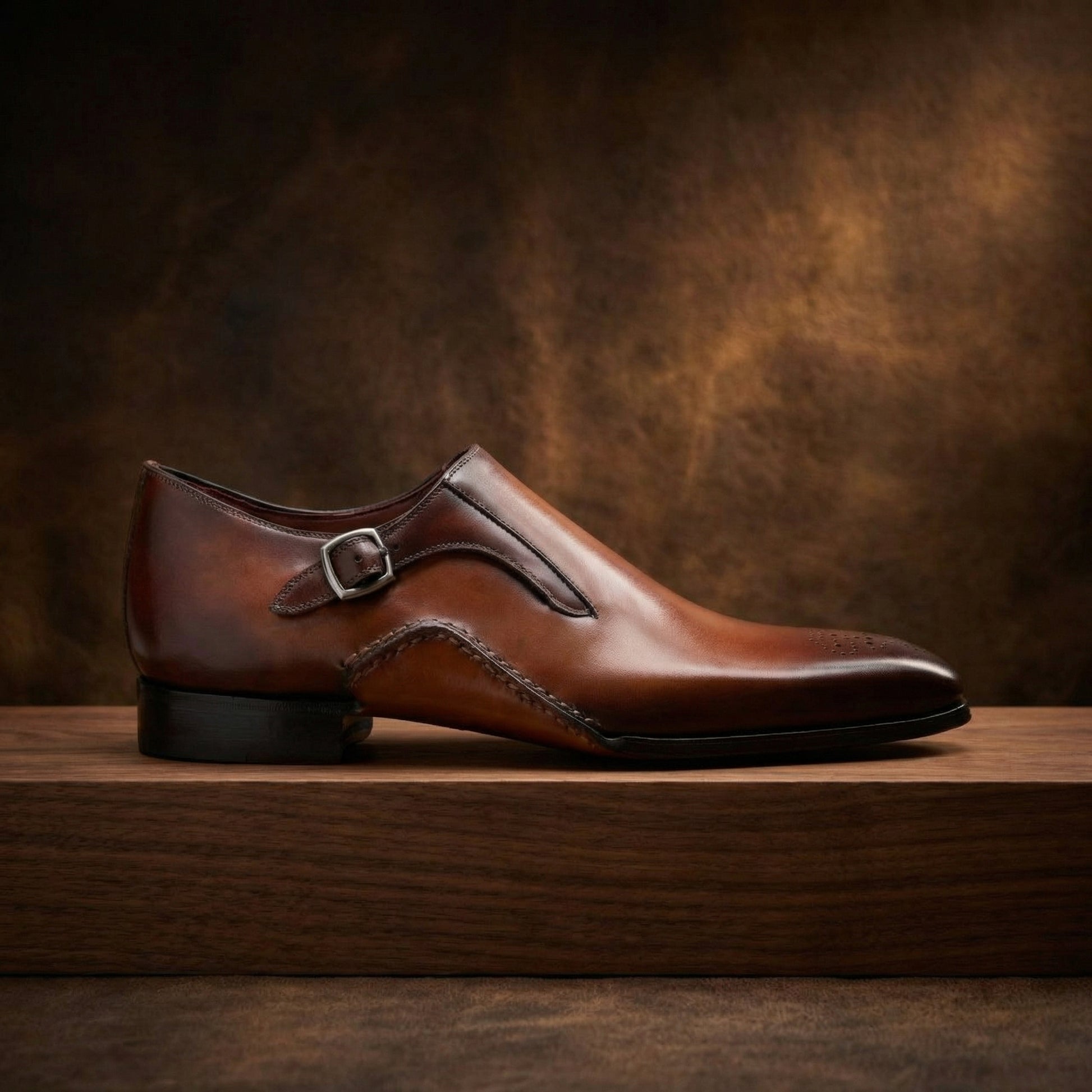 Height Increasing Brown Leather Victoria Monk Straps Shoes