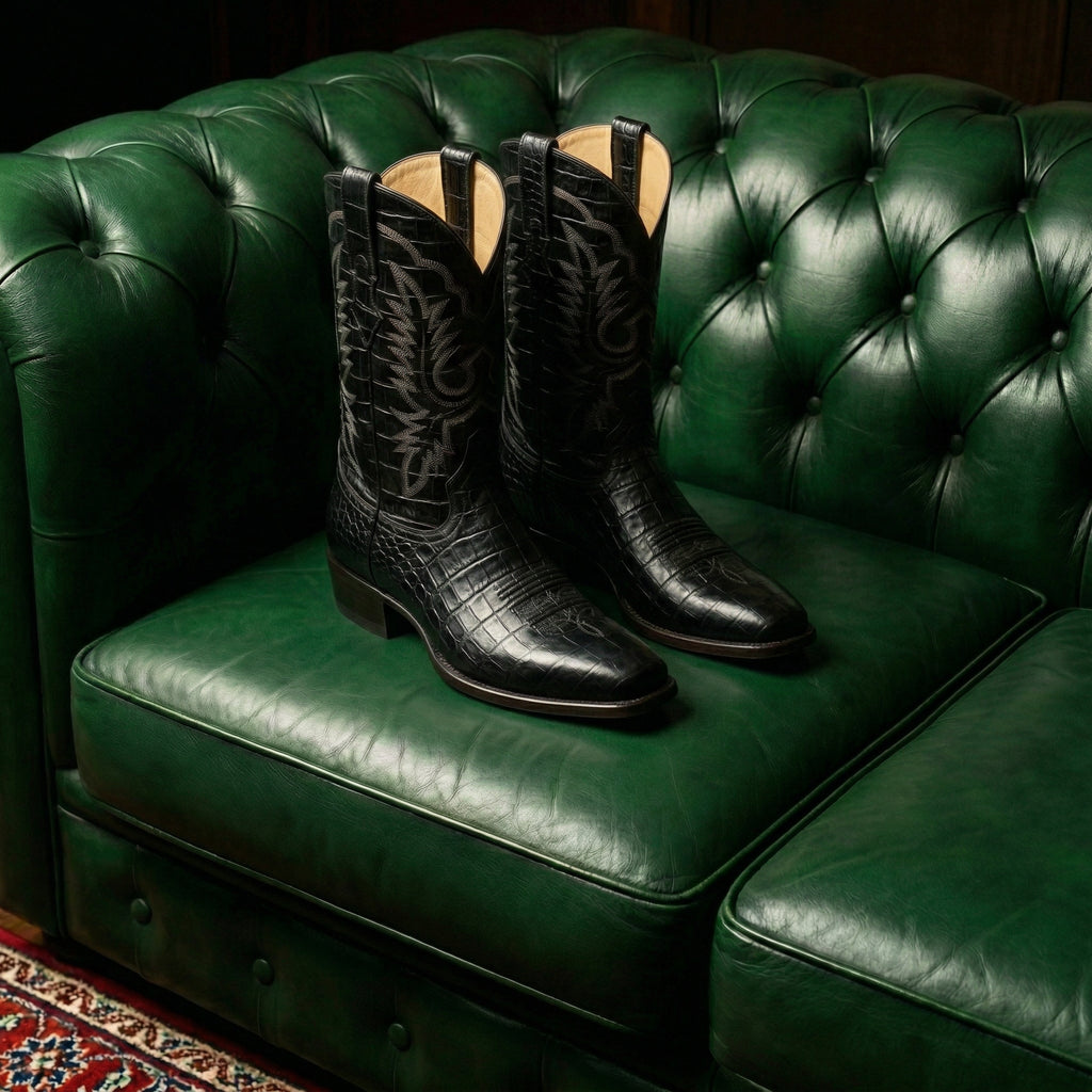 Black Croc Print Leather Lucente Cowboy Boot