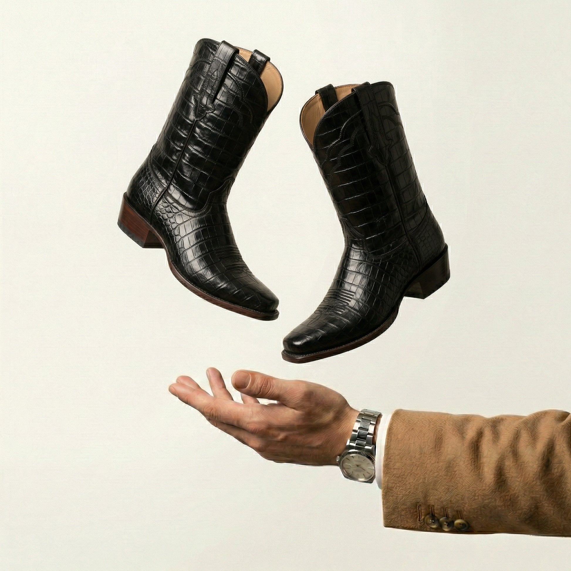 Black Croc Print Leather Lucente Cowboy Boot
