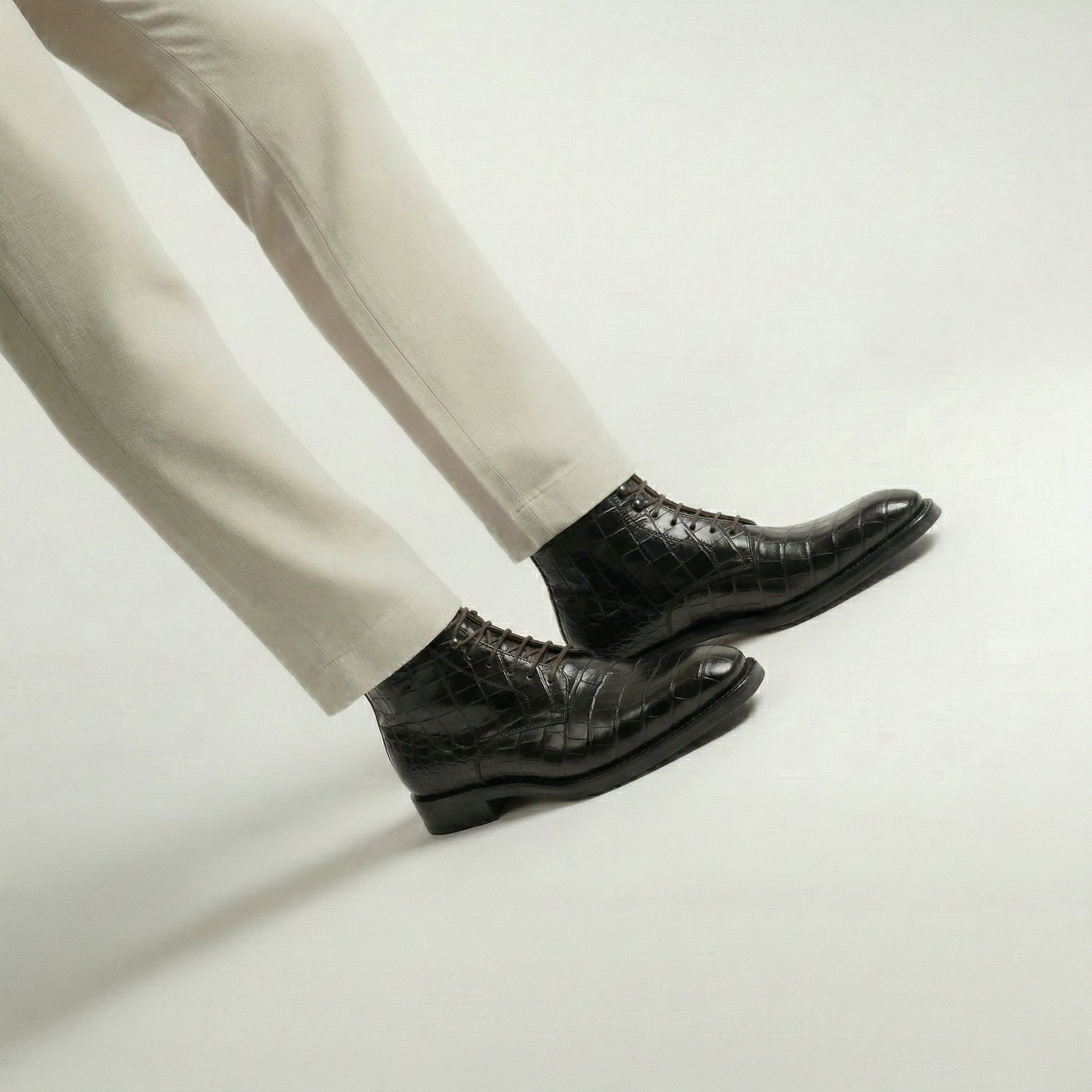 Black Croc Print Leather Lucente Derby Boot