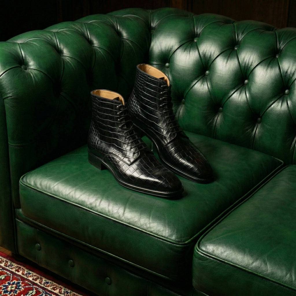 Black Croc Print Leather Lucente Derby Boot