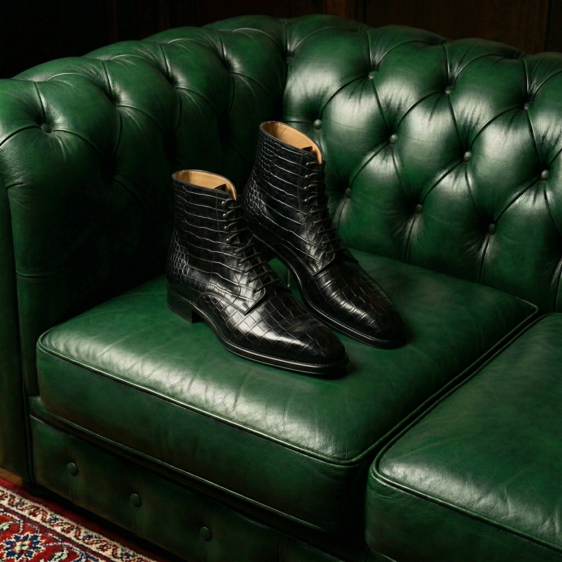 Black Croc Print Leather Lucente Derby Boot