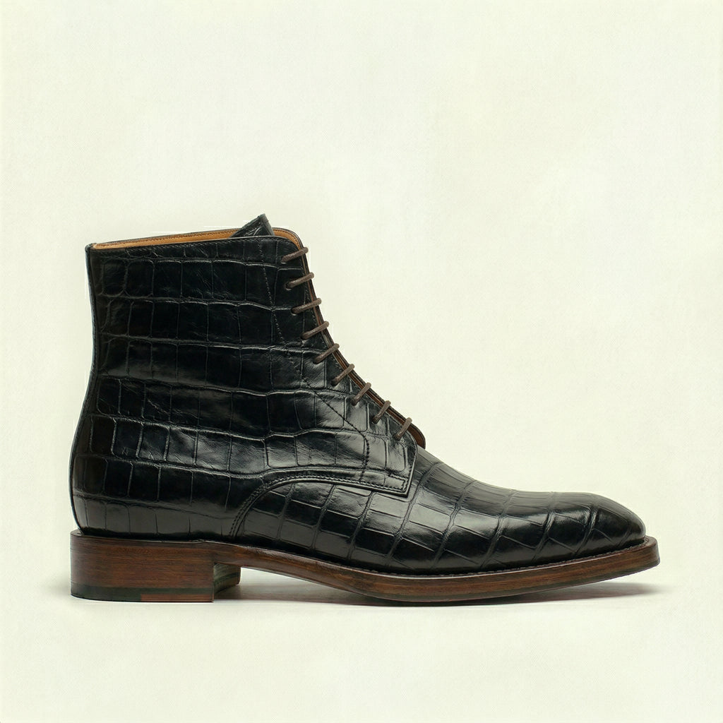 Black Croc Print Leather Lucente Derby Boot