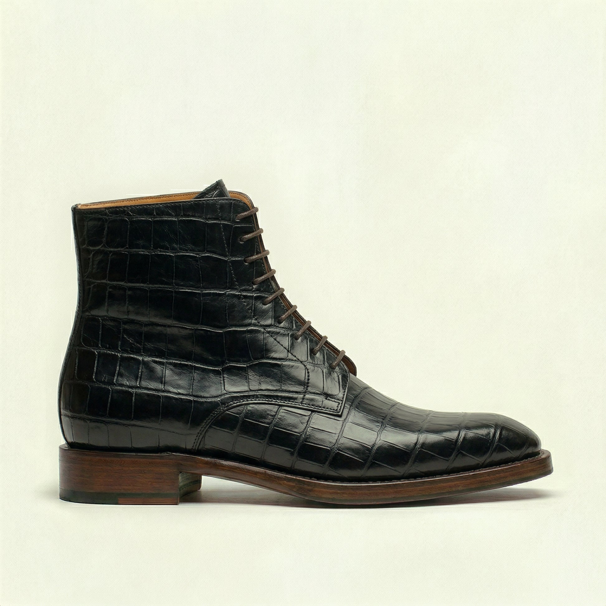 Black Croc Print Leather Lucente Derby Boot