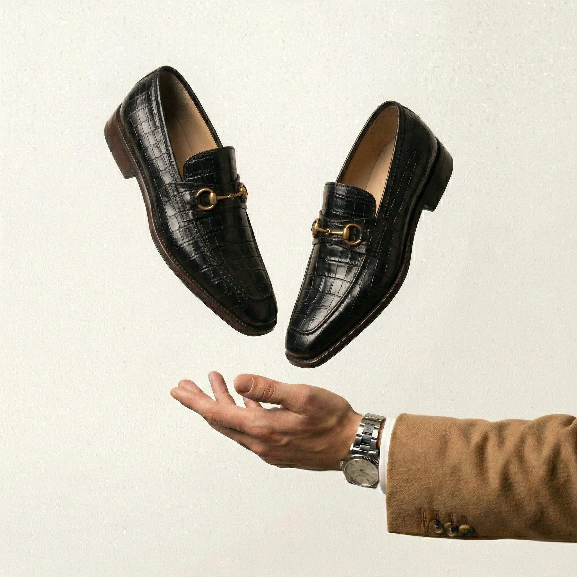 Black Croc Print Leather Lucente Horse Bit Loafer