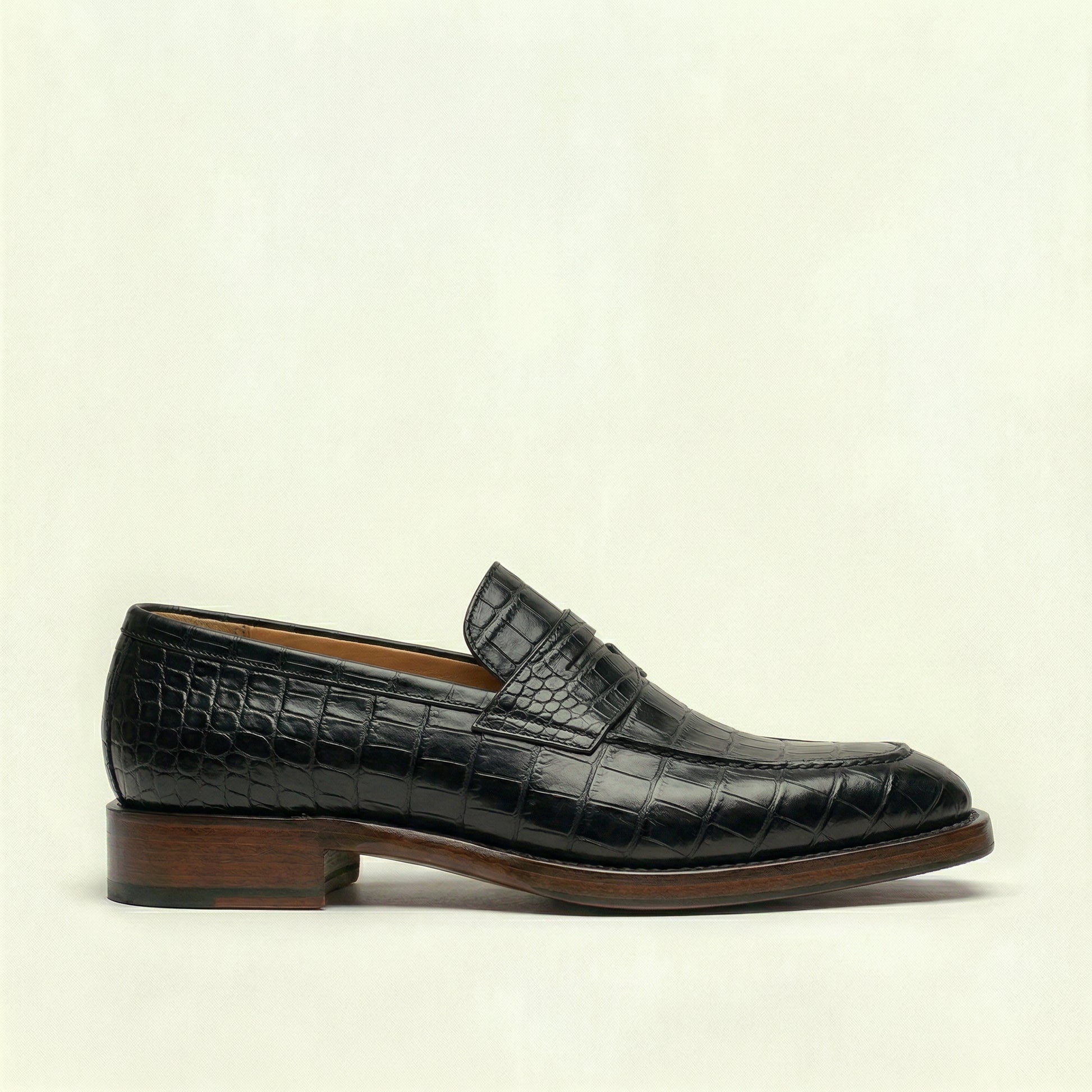 Black Croc Print Leather Lucente Penny Loafer Shoes