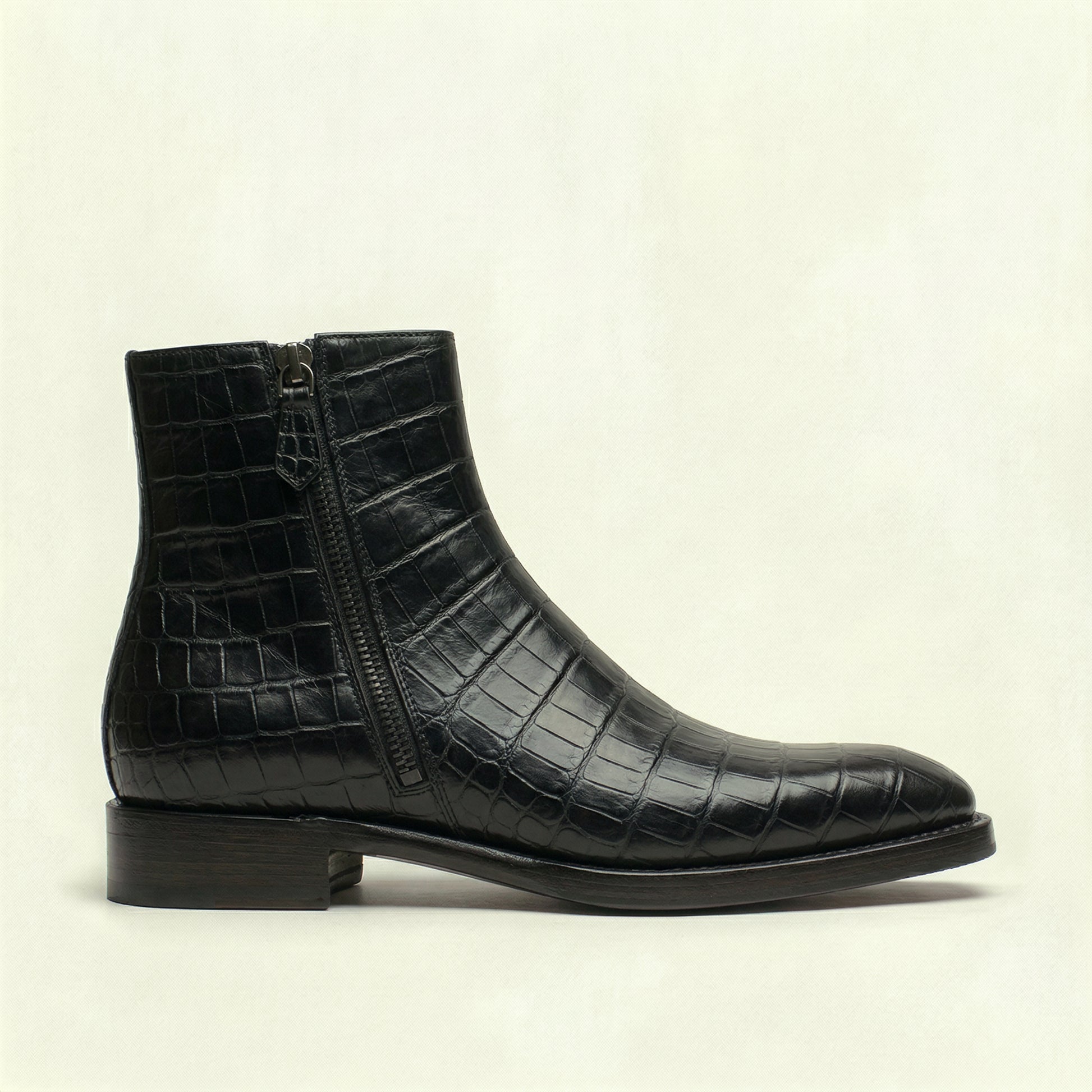 Black Croc Print Leather Lucente Zipper Boots