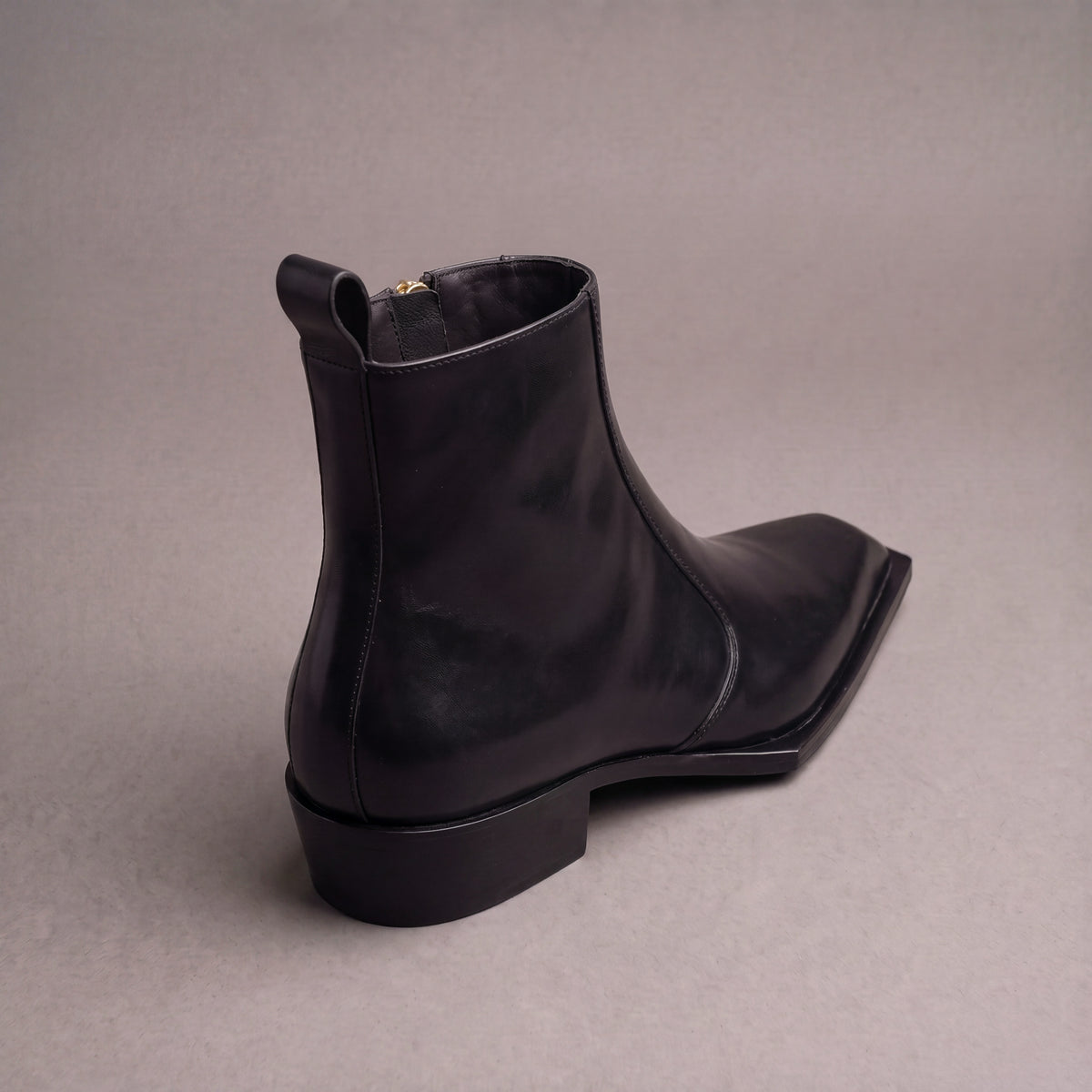 Black leather Levante zipper boot, back and heel
