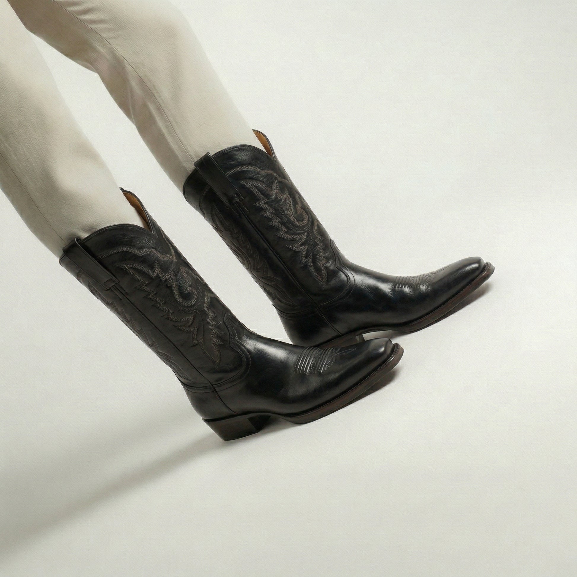 Black Leather Lucente Cowboy Boot
