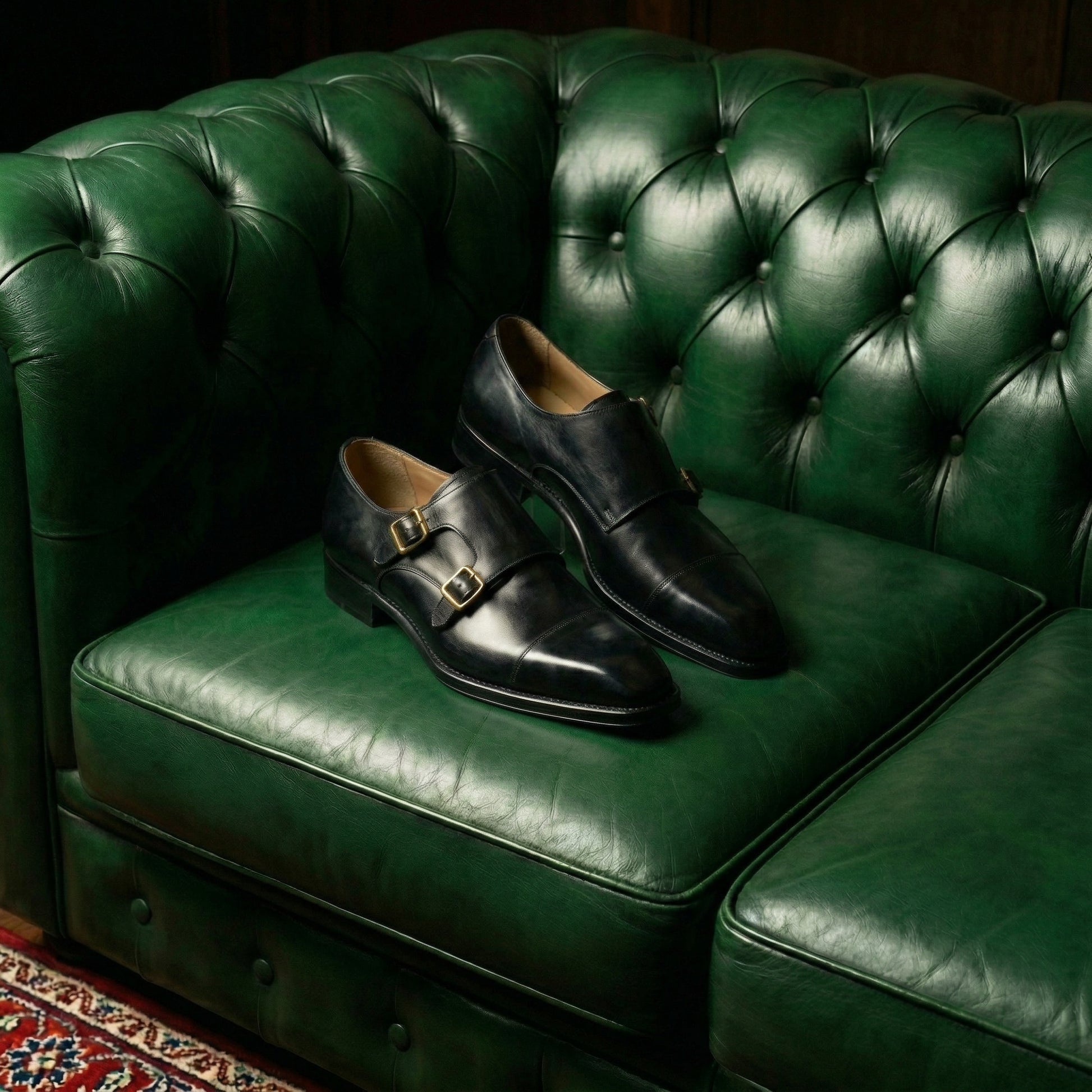 Black Leather Lucente Double Monk Strap Shoe